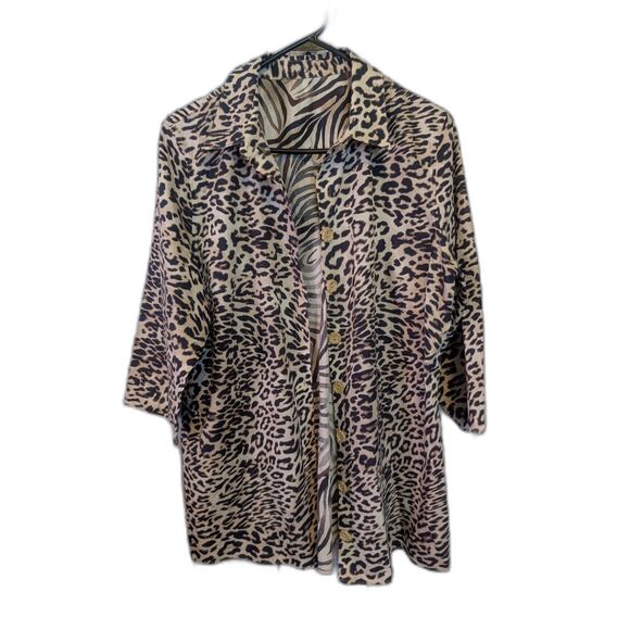 Animal Print Relaxed Fit Women's Collared Shirt Retro Y2K Safari Travel Sz L - Picture 1 of 4